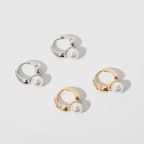 Cute Pearl hoop earrings sterling silver wedding gift vermeil - Picture 8 of 11